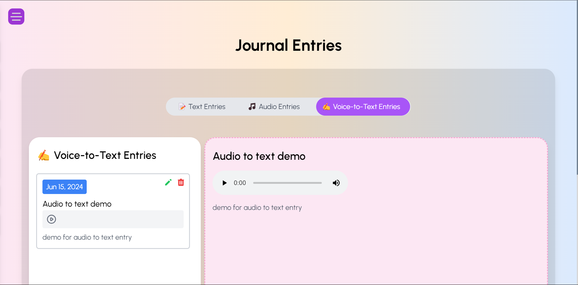 SpeakDiary Demo